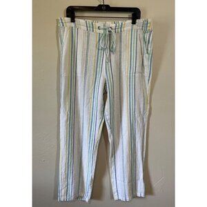 For Cynthia Linen Pants Elastic Waist White Colorful Striped Womens Petite XL